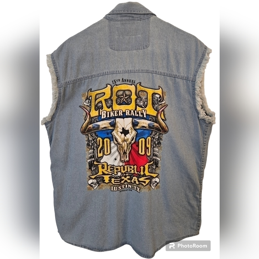 TWIN V BIKER RALLY SLEEVELESS DENIM SHIRT SIZE M